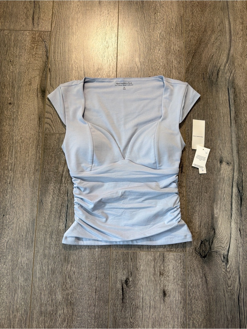 Abercrombie & Fitch Pale Blue Ruched Sweetheart Cap-Sleeve Top